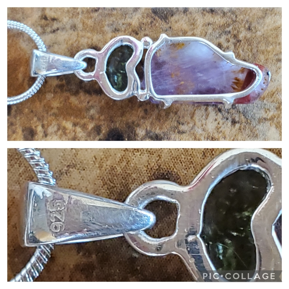 Genuine Czech Moldavite & Cacoxenite Pendant Necklace - Picture 5 of 6